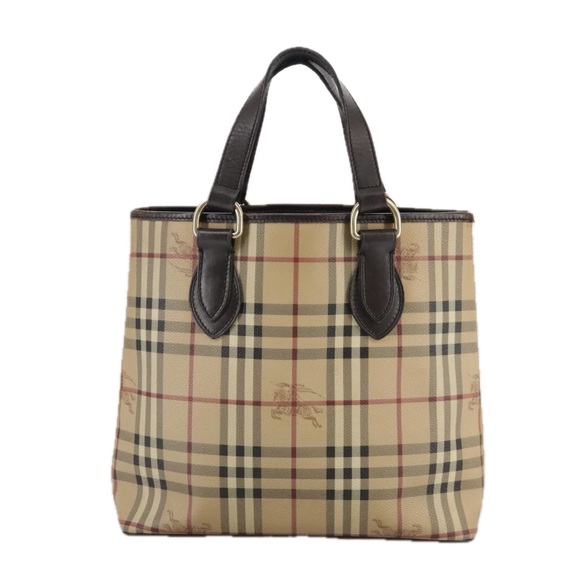BURBERRY Nova Check Tote Bag PVC Leather Beige Brown gold Auth 108388 - Picture 13 of 16